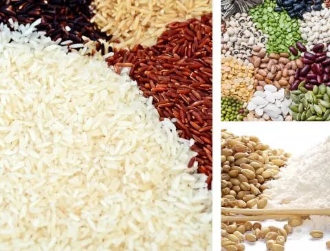 Rice and other seeds, beans and flours