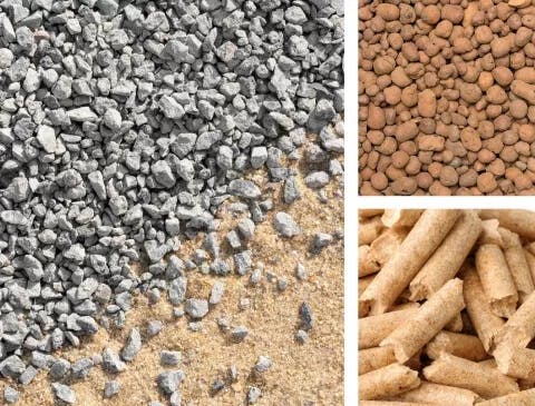 Gravel with sand, wood pellets and clay granulate