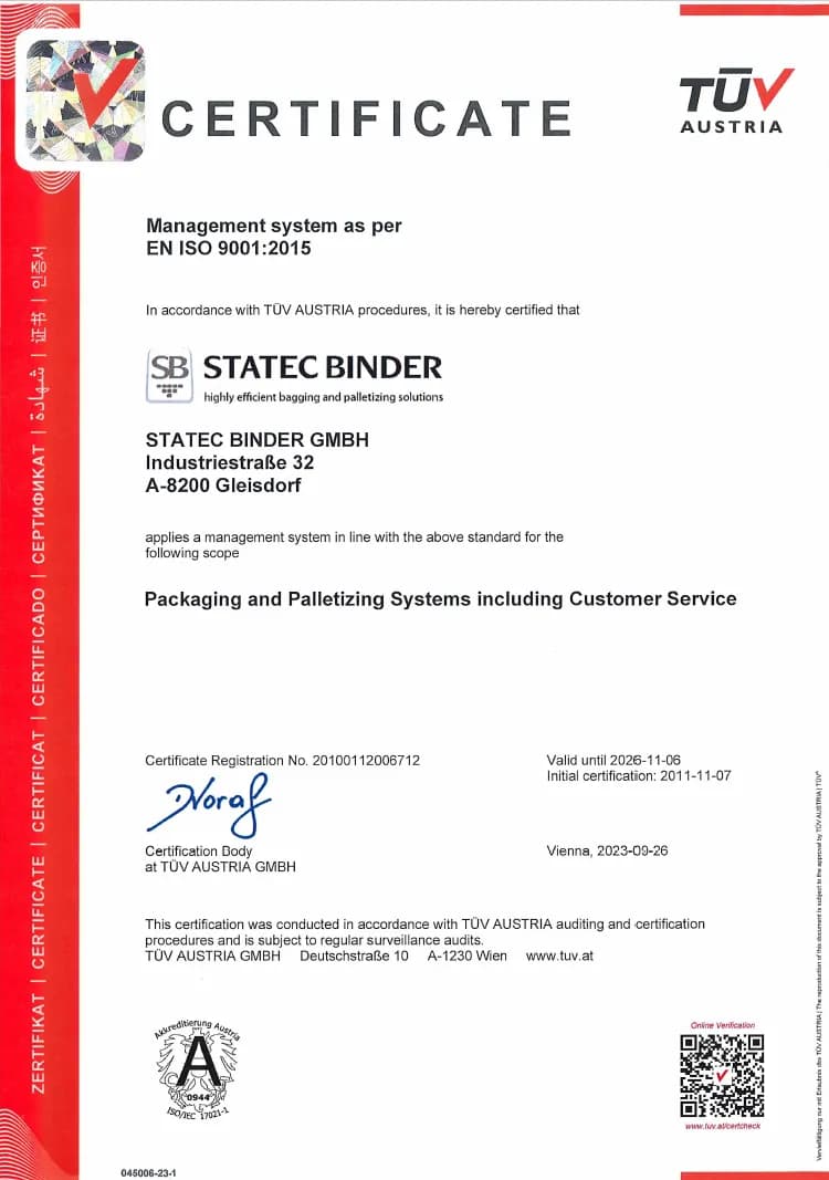 Certificate EN ISO 9001:2015