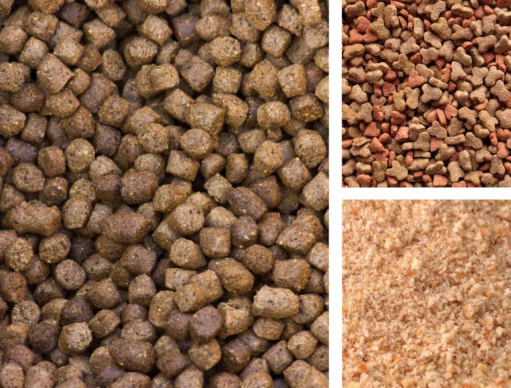 Three different types of animal feed