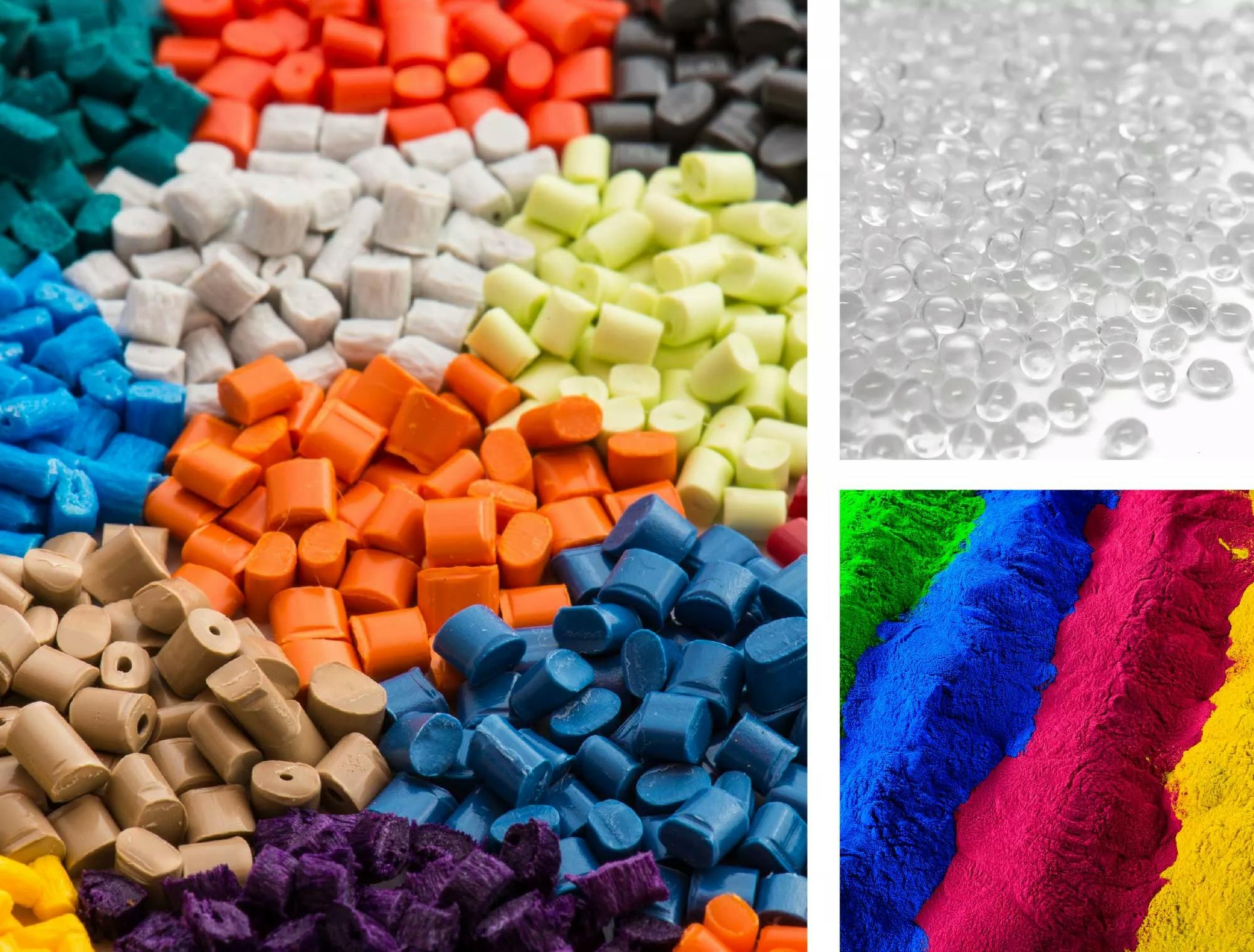 Different types of plastic pellets and plastic powder