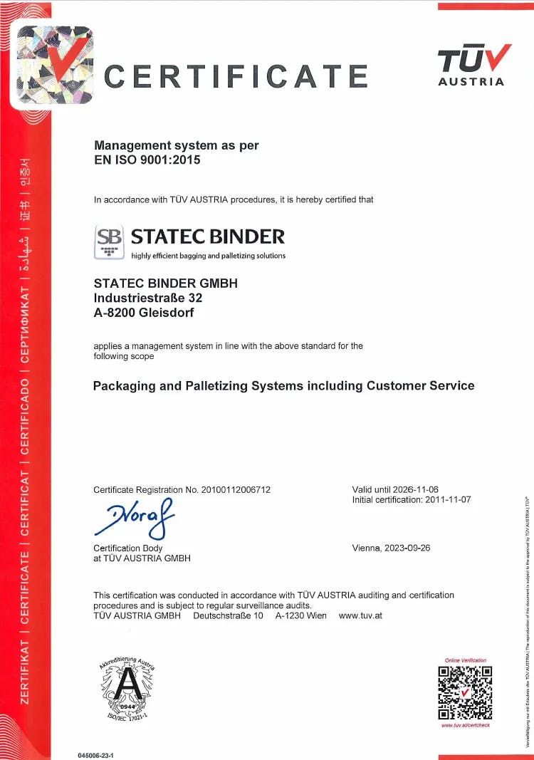 Certificate EN ISO 9001:2015